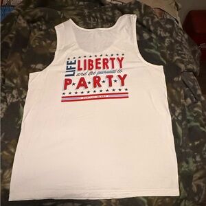 Jadelynn Brooke White Tank with Red & Blue Patriotic Print